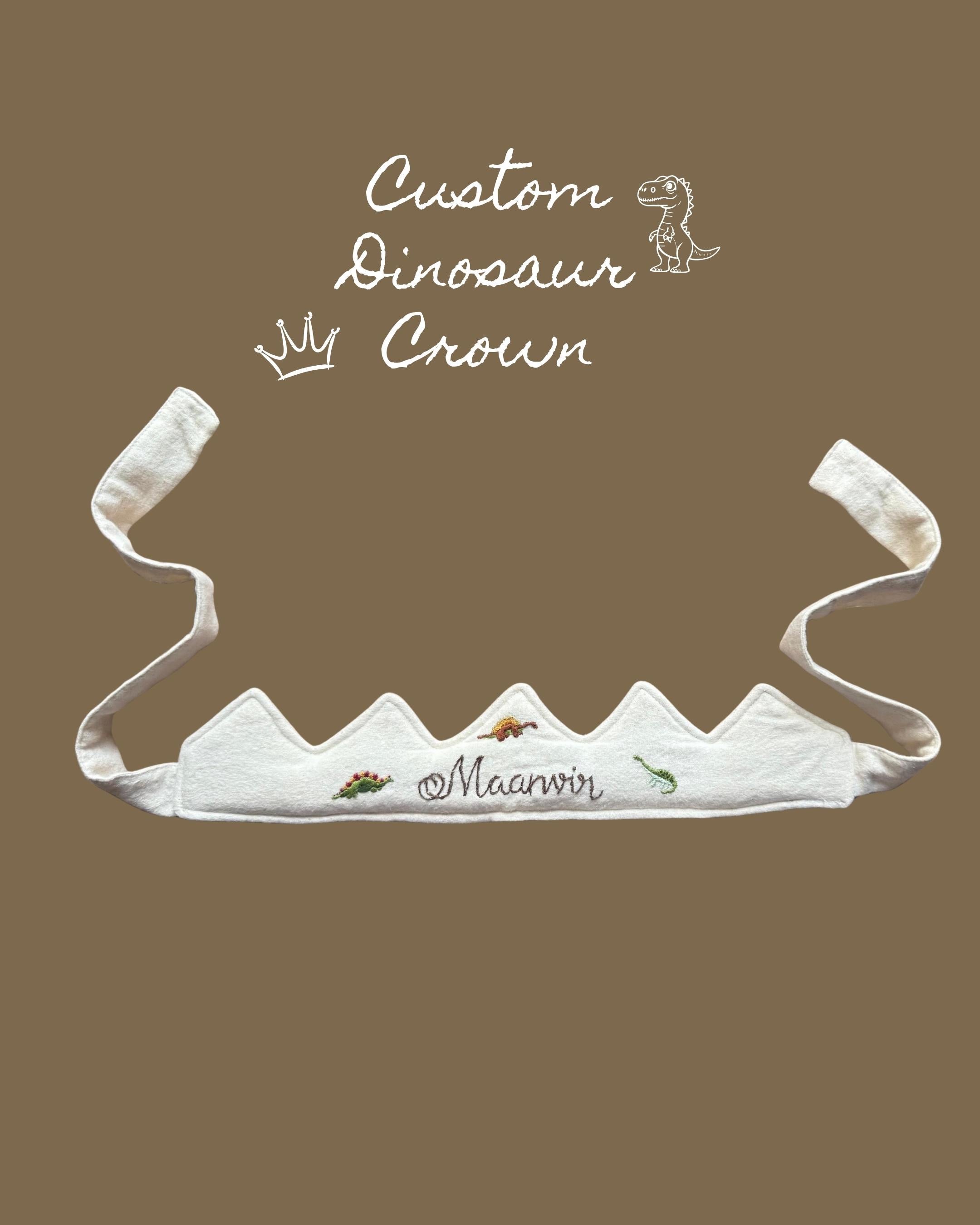 Hand embroidered Dino Custom Name Crown